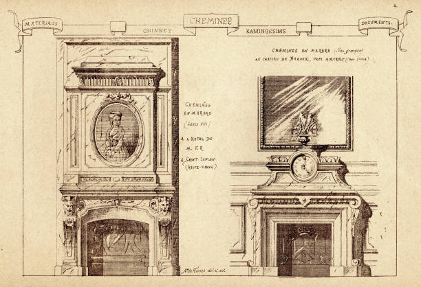 illustrazioni stock, clip art, cartoni animati e icone di tendenza di architettura, caminetto camino, caminetto, camino, caratteristica architettonica, stampa d'arte - victorian style fireplace mantelpiece victorian architecture