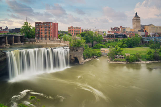 istock Cloudy sky over High Falls in Rochester, NY 1285354007