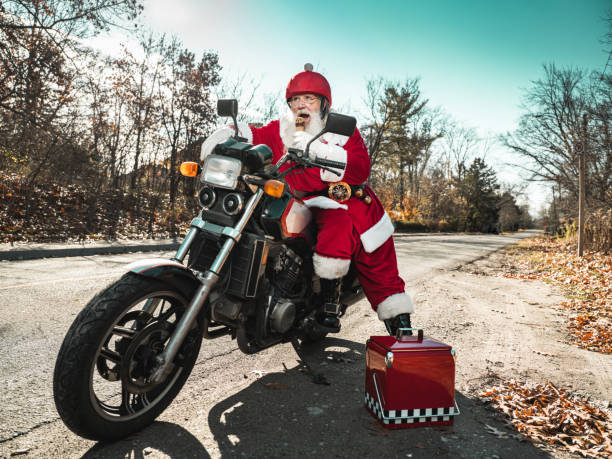 istock Santa Claus taking a break on the road 1285356292