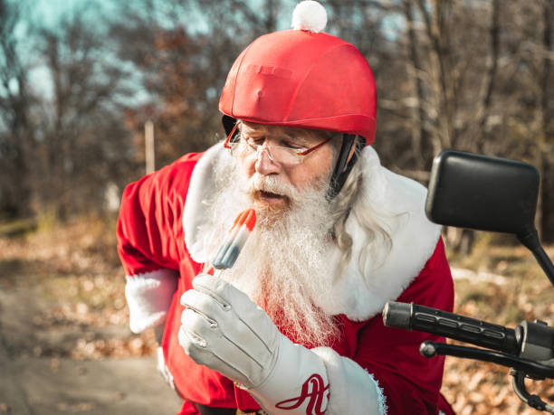istock Santa Claus taking a break on the road 1285357106