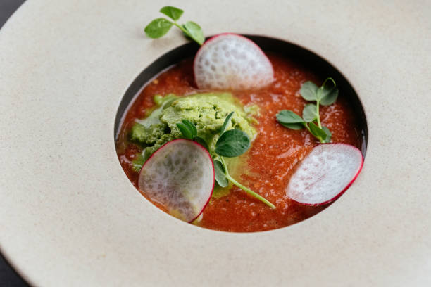istock Spanish tomato soup on a black background 1285358102