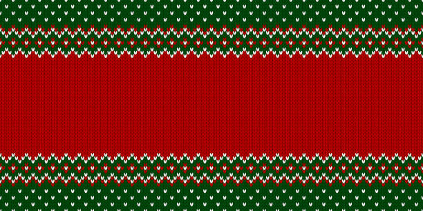 Ugly Christmas Sweater Party. Template with place for text. Knitted pattern. Ugly Christmas Sweater Party. Wide background. Knitwear texture. Template with empty place for text. Traditional seasonal seamless pattern for holiday design. Winter knitted wool vector illustration. christmas designs stock illustrations