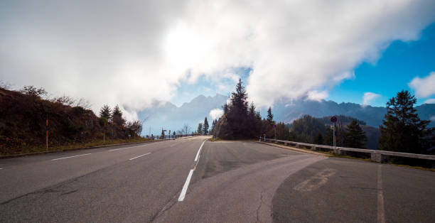 Famous and beautiful Rossfeld panoramic road at the border between Austria and Germany on a sunny day in autumn.
