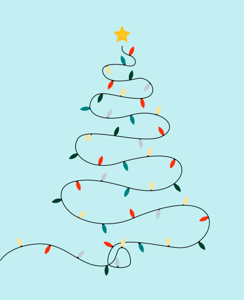 Christmas card of a Christmas tree from a multicolored garland. vector art illustration