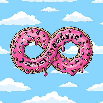Infinity Cartoon Donut With Pink Glaze Against Blue Sky Wish Clouds Mobius  Strip Vector Illustration Stock Illustration - Download Image Now - iStock