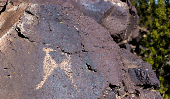 Bird painting at La Cieneguilla Petroglyph Site near Santa Fe, NM. The petroglyphs were painted between circa 1400 and 1800 by Keresan-speaking Pueblo Indians.