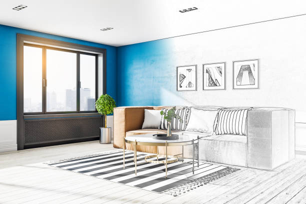 istock Drawing living room interior design with sofa a 1285366527