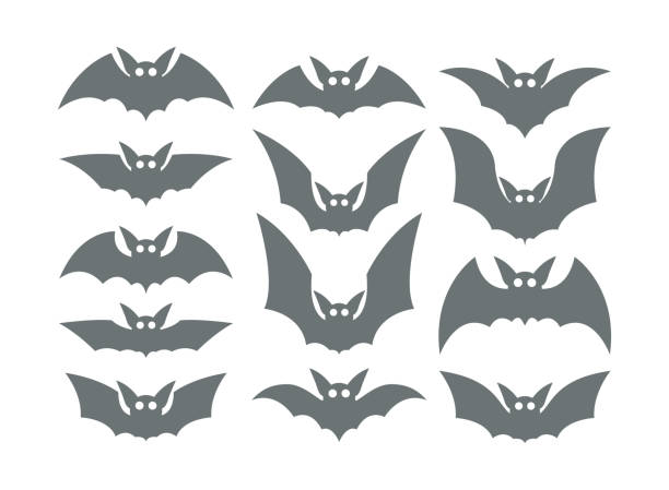 illustrations, cliparts, dessins animés et icônes de icônes de chauve-souris - bat halloween silhouette wing