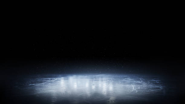 ice. beautiful ice background. realistic ice and snow on dark background. winter background - hockey rink imagens e fotografias de stock
