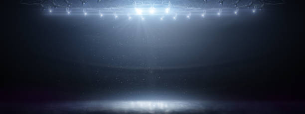 istock Winter background. Blue ice floor texture and mist. Snow and ice background. Lights abstract 1285373416