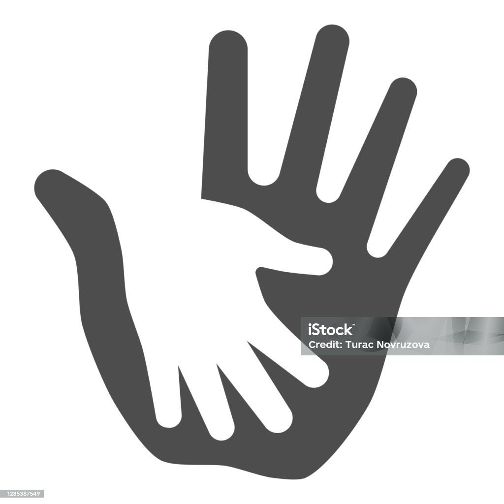 Palm of child in adult solid icon, kids protection concept, helping hand sign on white background, child protection by parents or volunteers icon in glyph style. Vector graphics. Palm of child in adult solid icon, kids protection concept, helping hand sign on white background, child protection by parents or volunteers icon in glyph style. Vector graphics Child stock vector