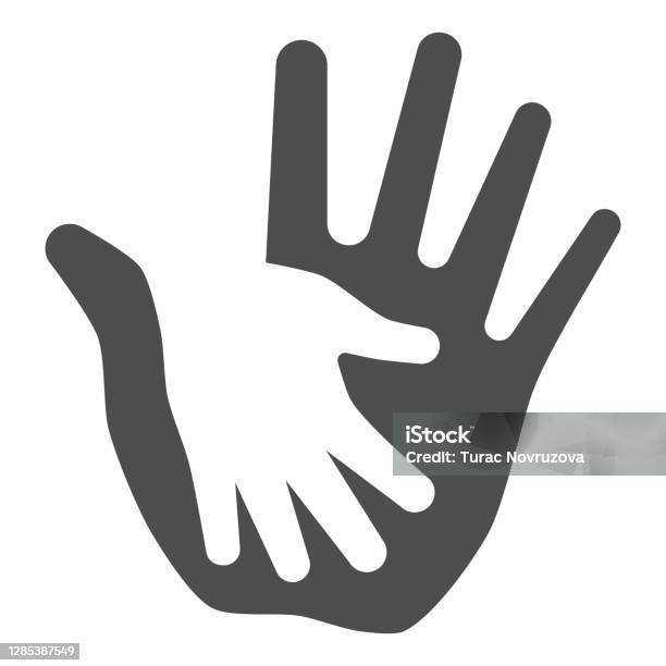 Palm Of Child In Adult Solid Icon Kids Protection Concept Helping Hand Sign On White Background Child Protection By Parents Or Volunteers Icon In Glyph Style Vector Graphics Stock Illustration - Download Image Now