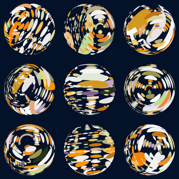 ilustraciones, imágenes clip art, dibujos animados e iconos de stock de polka puntos esfera patrón colección de iconos para el diseño - kaleidoscope planet