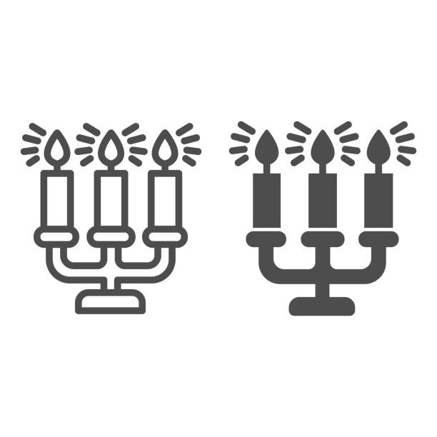 ilustraciones, imágenes clip art, dibujos animados e iconos de stock de vela antigua con línea de velas encendidas e icono sólido, concepto de navidad, signo de candelabrum sobre fondo blanco, icono de vela de rareza en estilo de esquema para el concepto móvil. gráficos vectoriales. - rarity