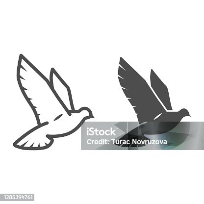 istock Dove of peace line and solid icon, world peace concept, bird sign on white background, flying dove icon in outline style for mobile concept and web design. Vector graphics. 1285394761