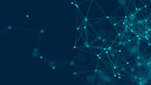 青い背景に接続線を持つ抽象的な未来的。プレキサス構造。科学、ビジネス、コミュニケーション、医療、技術、ネットワーク、サイバー、sfの概念。図。3d レンダリング - コンピュータグラフィックス ストックフォトと画像