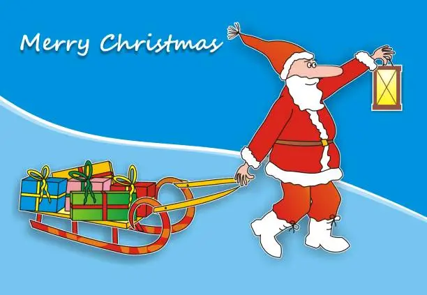 Vector illustration of Santa Claus and sledge, Christmas card, eps.