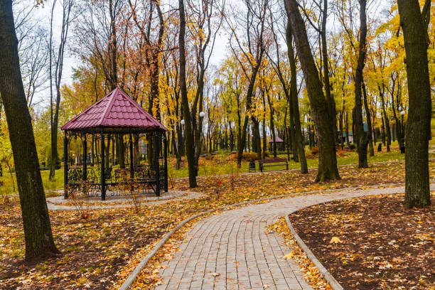 istock Gazebo in the autumn park 1285401927