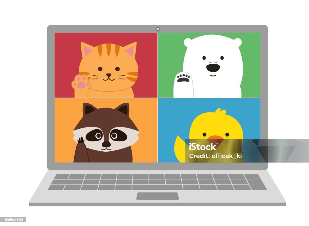 Online Meeting Of Animals On Laptop They Wave Their Hand Stock Illustration  - Download Image Now - iStock
