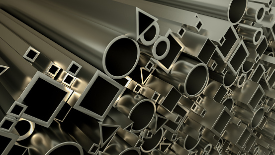 3d rendering of Stack of shiny pipes, tubes.