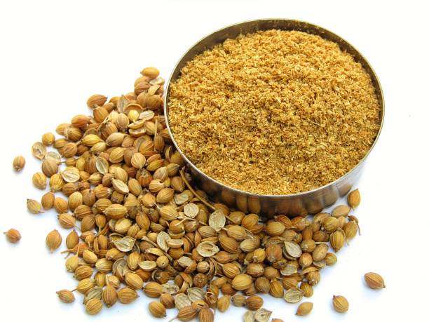 istock Coriander seeds and coriander powder on a White background use for cooking 1285406796