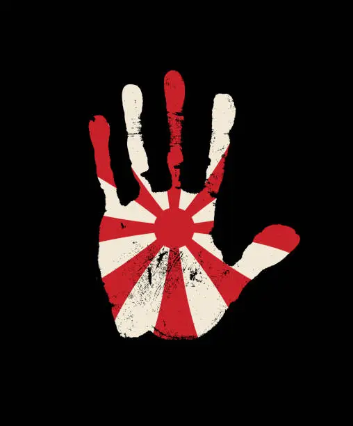 Vector illustration of handprint in the colors of Japanese navy flag