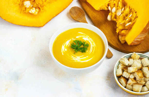 istock cream pumpkin soup on a light background pumpkin cream soup on a light background with croutons 1285409819
