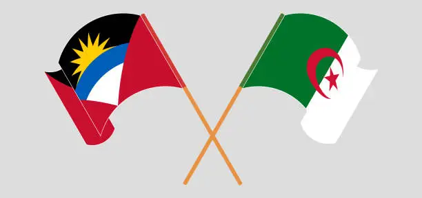 Vector illustration of Crossed and waving flags of Antigua and Barbuda and Algeria