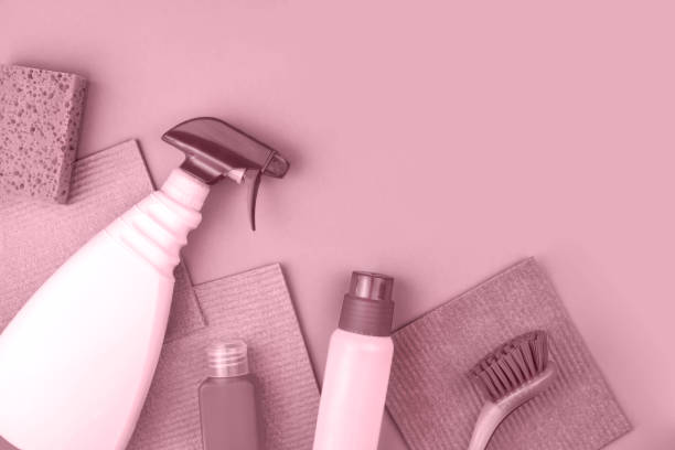 istock House cleaning products are on pinkl background. 1285413862