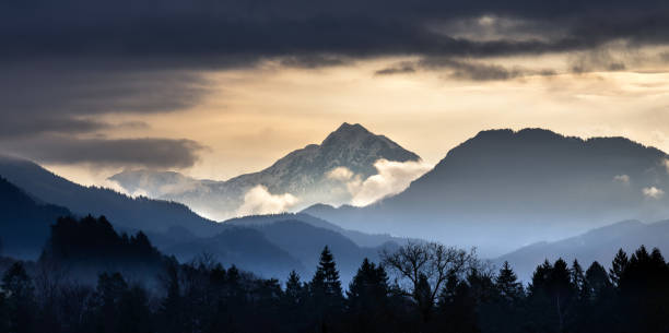 Panoramic view of winter day in Kranjska Gora, Slovenia.