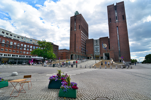 Town square in front of Oslo City Hall, Norway