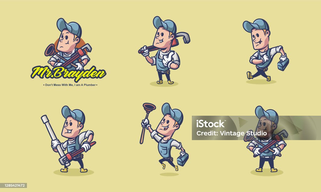 The Plumber Retro Vintage Cartoon Character Brings Utensils Stock  Illustration - Download Image Now - iStock