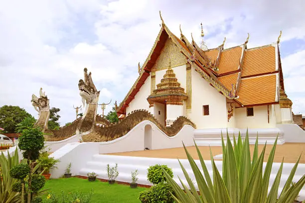 Photo of Wat Phumin Temple, which the Main Building Combines Ubosot and Wiharn (Worshiping Hall and Ordination Hall), Nan Province, Historical Place in Thailand