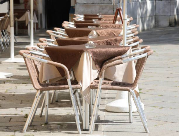 istock Alfresco coffee tables without anyone due to the coronavirus epi 1285427434