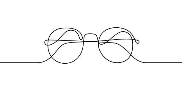 Glasses Glasses in continuous line art drawing style. Front view of eyeglasses minimalist black linear sketch isolated on white background. Vector illustration lens optical instrument illustrations stock illustrations