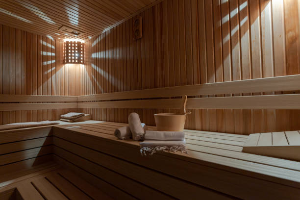 Standard wooden sauna stock photo