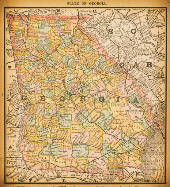 19th century map of State of Georgia. Published in New Dollar Atlas of the United States and Dominion of Canada. (Rand McNally & Co's, Chicago, 1884).