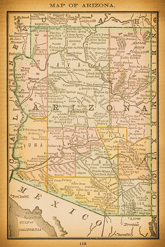 19th century map of Arizona. Published in New Dollar Atlas of the United States and Dominion of Canada. (Rand McNally & Co's, Chicago, 1884).