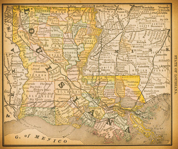 19th century map of Louisiana. Published in New Dollar Atlas of the United States and Dominion of Canada. (Rand McNally & Co's, Chicago, 1884).