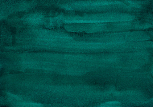 Watercolor dark emerald background texture. Aquarelle abstract sea green backdrop. Horizontal template.