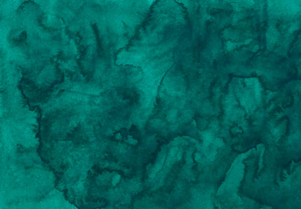 istock Watercolor dark emerald background texture. Aquarelle abstract green blue backdrop. Horizontal template, hand painted 1285437016