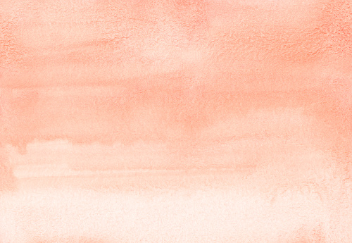 Watercolor light coral gradient background texture. Brush strokes on paper. Peach color backdrop. Hand painted