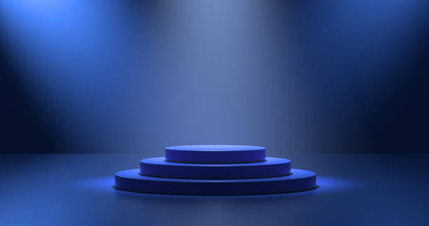 istock Blank round blue platform for product advertising 1285437073