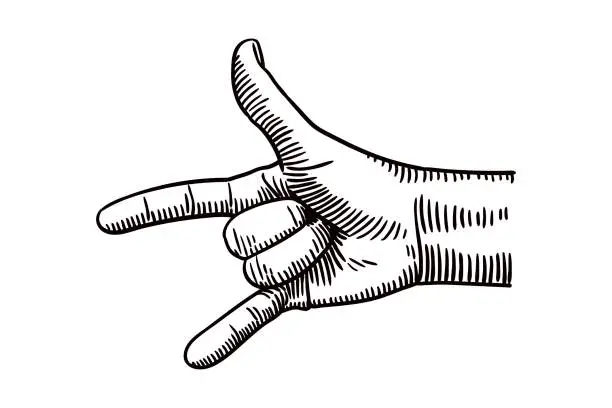 Vector illustration of Vector drawing of a hand with thumb, index and little fingers extended