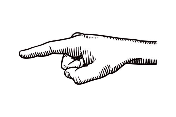 Old style illustration of a hand pointing left with index finger
