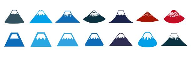 ikonen-set von mt. fuji, ein berg, der japan repräsentiert - berg fudschijama stock-grafiken, -clipart, -cartoons und -symbole