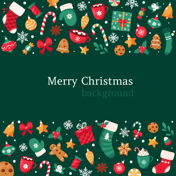 メリークリスマスの背景。クリスマス要素のコレクション。ベクターの図。 - wreath christmas holiday backgrounds点のイラスト素材／クリップアート素材／マンガ素材／アイコン素材