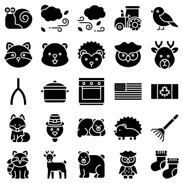 Thanksgiving related solid vector icon set 6 Thanksgiving related solid icon set 6, vector illstration ursus tractor stock illustrations