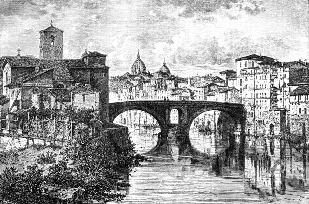 ilustrações de stock, clip art, desenhos animados e ícones de bridge over the tiber - 1871