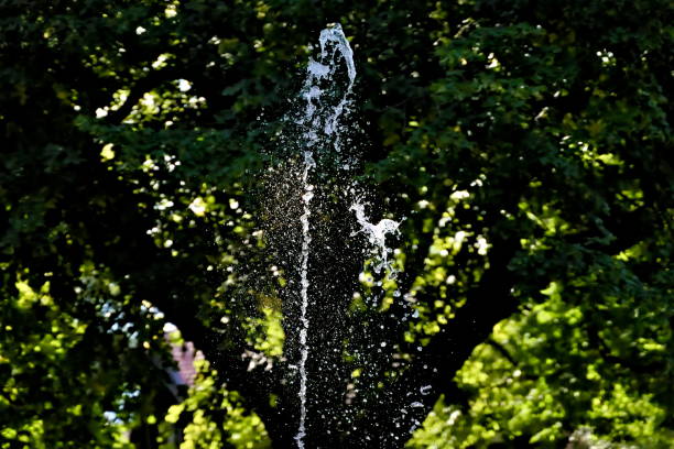 istock Spray from a fountain suspended in the air. 1285449982